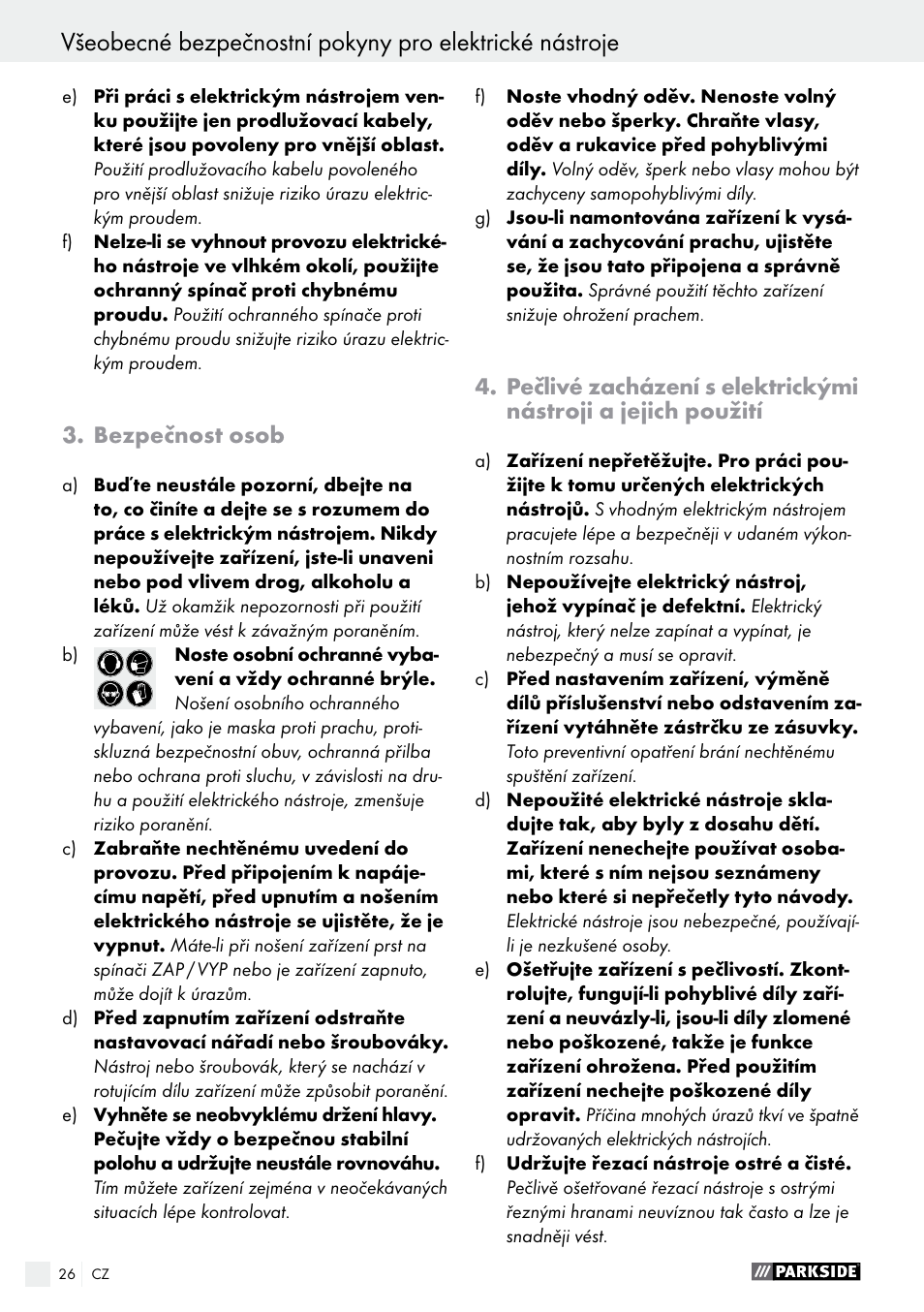 Bezpečnost osob | Parkside PDS 290 A1 User Manual | Page 26 / 48