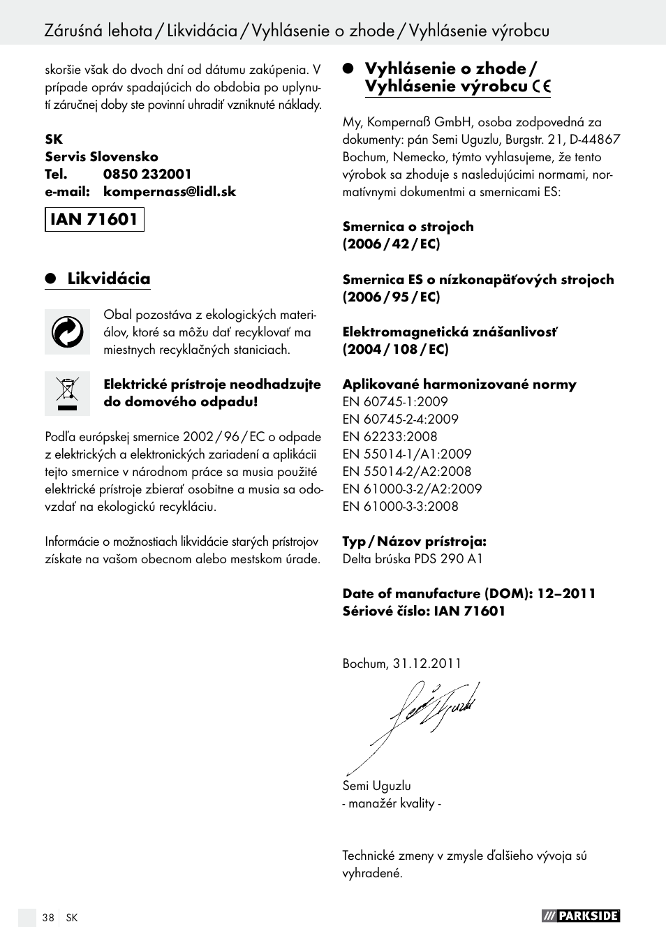 Parkside PDS 290 A1 User Manual | Page 38 / 48