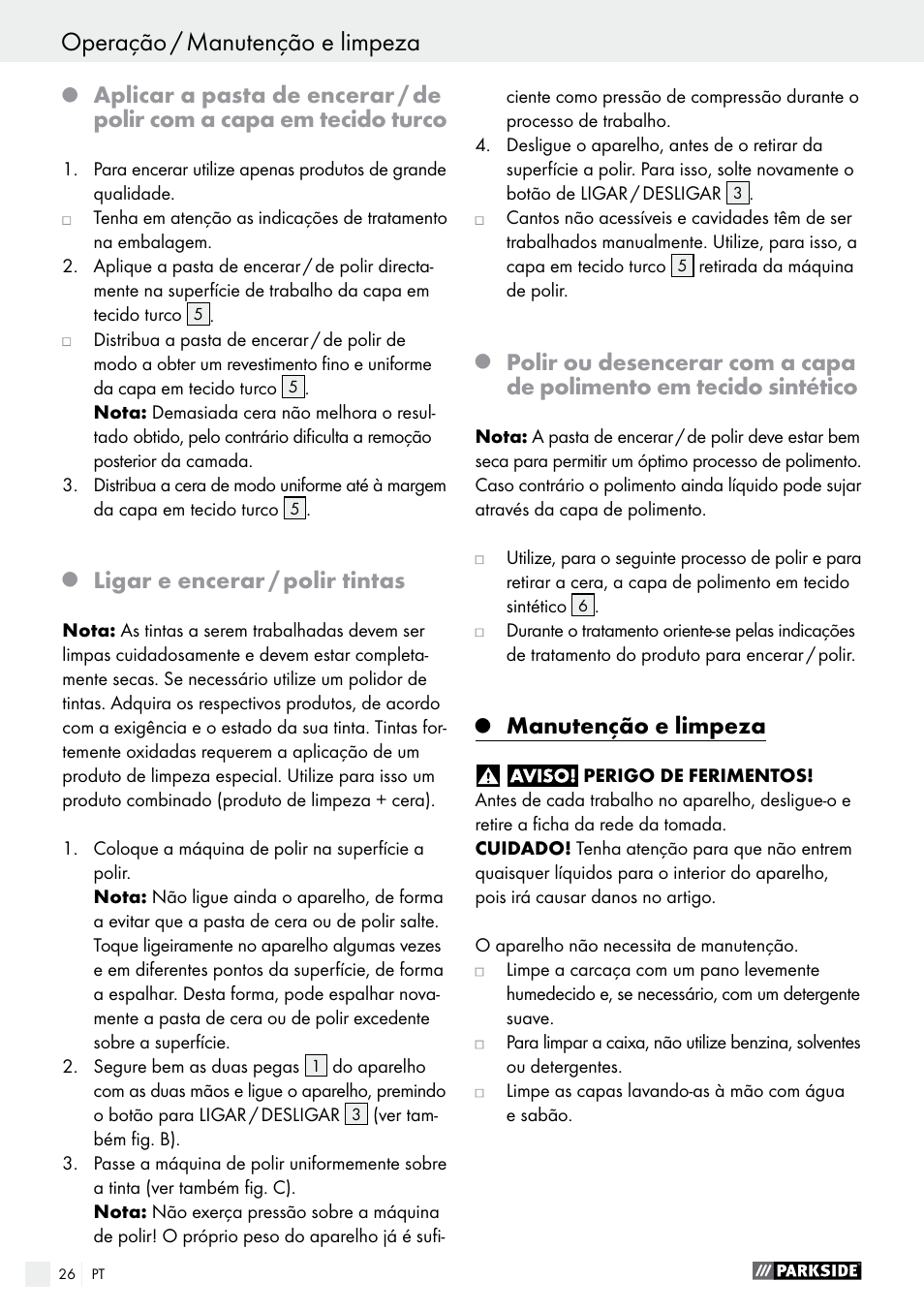 Ligar e encerar / polir tintas, Manutenção e limpeza | Parkside PWP 90 A1 User Manual | Page 26 / 45