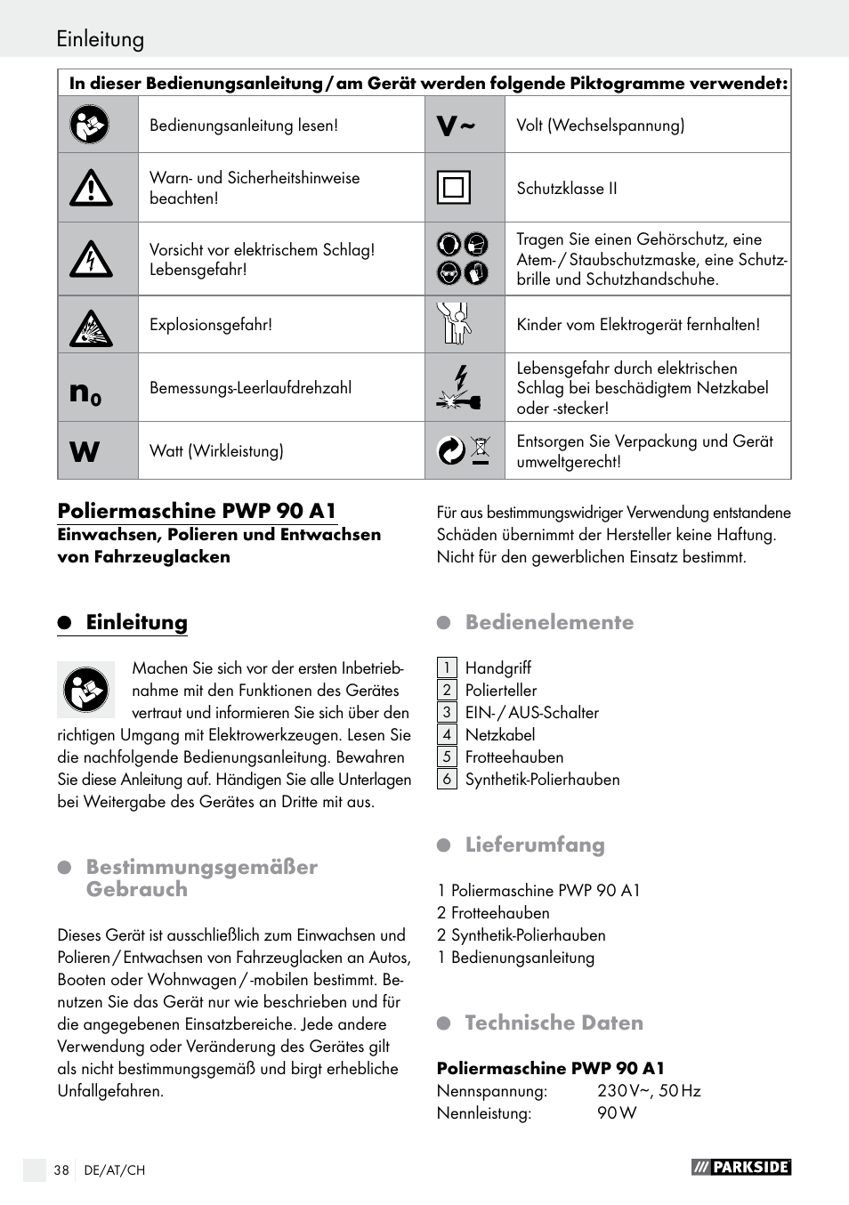 Parkside PWP 90 A1 User Manual | Page 38 / 45