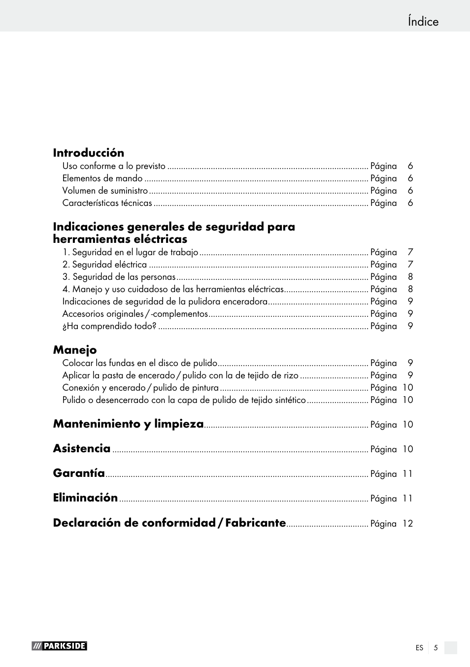 Índice | Parkside PWP 90 A1 User Manual | Page 5 / 45