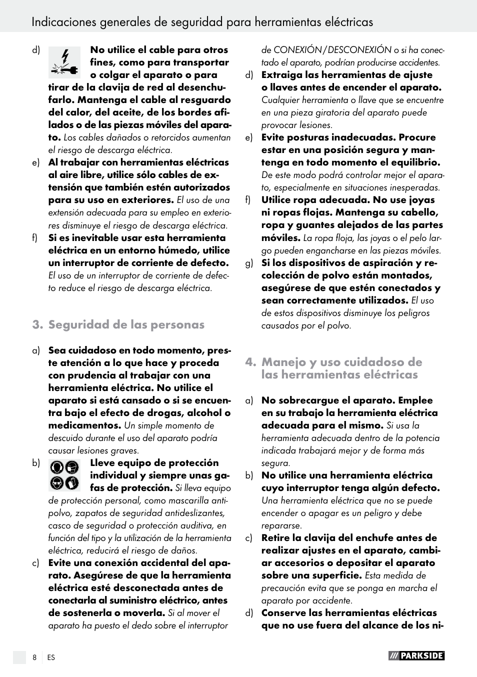 Seguridad de las personas | Parkside PWP 90 A1 User Manual | Page 8 / 45