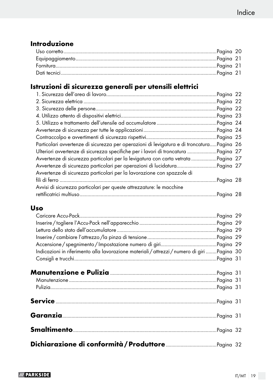 Declaración de conformidad / fabricante, Indice | Parkside PFBS 9.6 A1 User Manual | Page 19 / 75