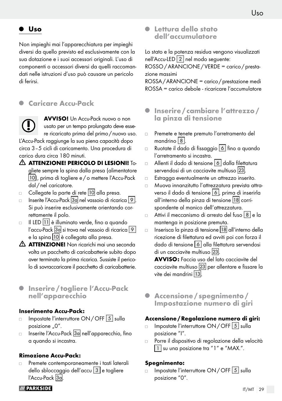 Caricare accu-pack, Inserire / togliere l’accu-pack nell’apparecchio, Lettura dello stato dell’accumulatore | Parkside PFBS 9.6 A1 User Manual | Page 29 / 75