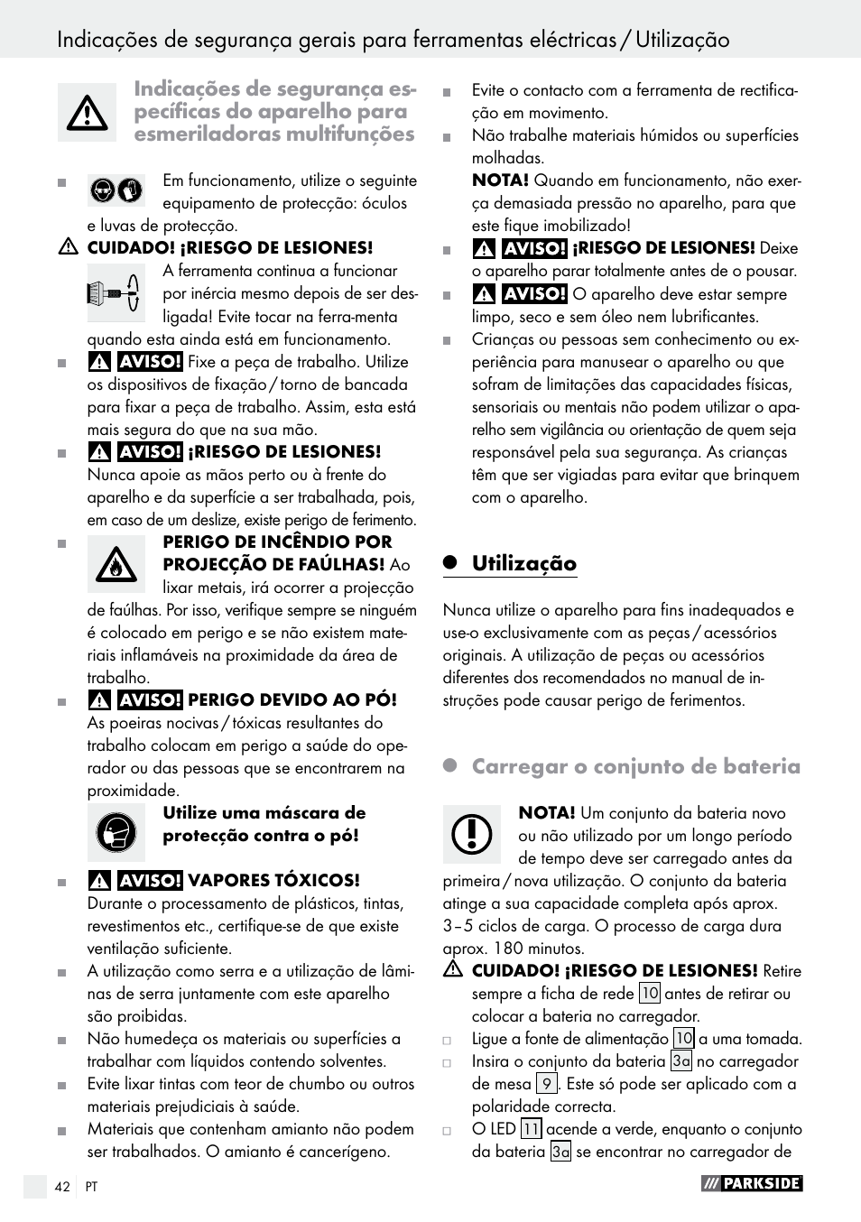 Utilização, Carregar o conjunto de bateria | Parkside PFBS 9.6 A1 User Manual | Page 42 / 75