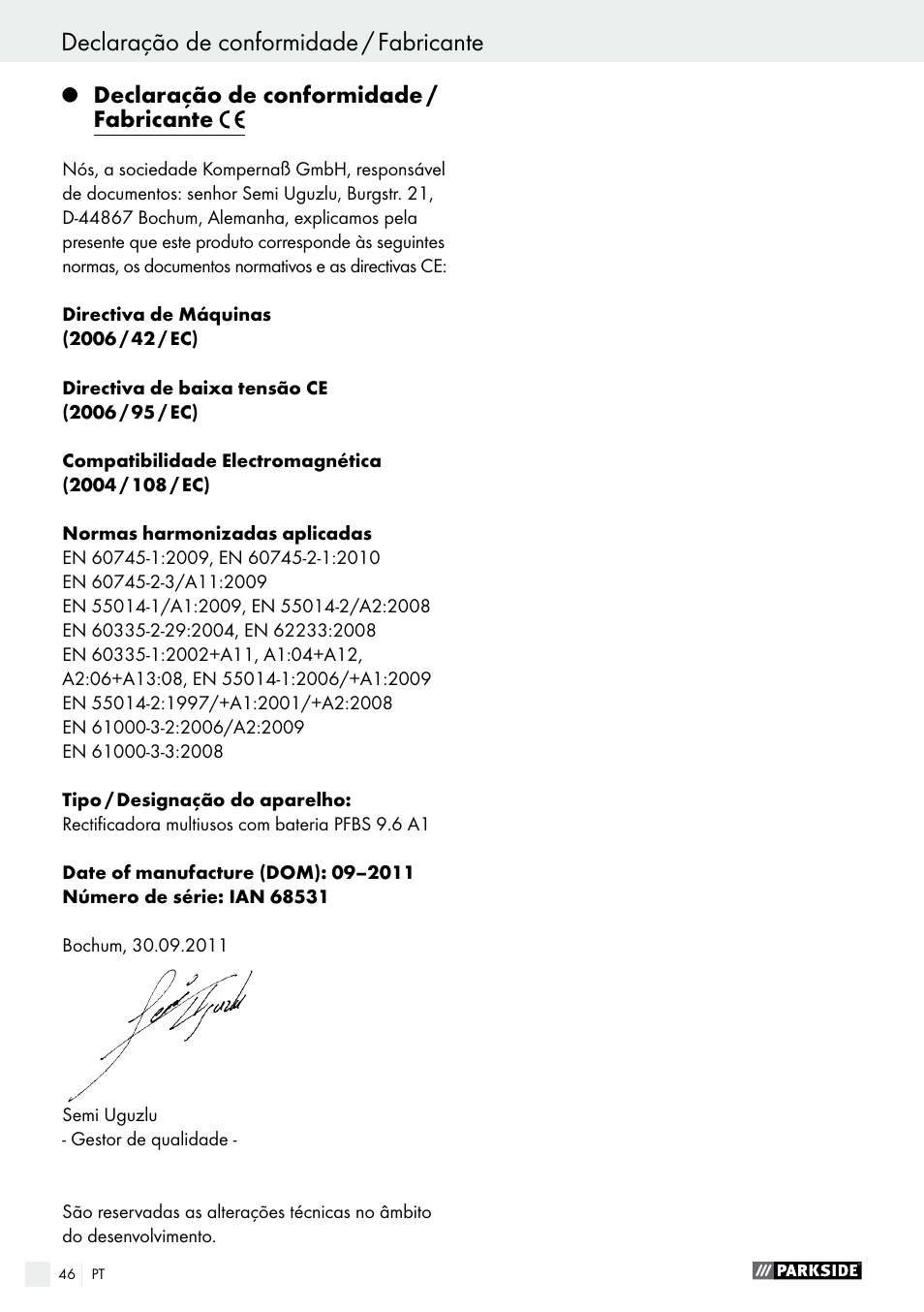 Parkside PFBS 9.6 A1 User Manual | Page 46 / 75
