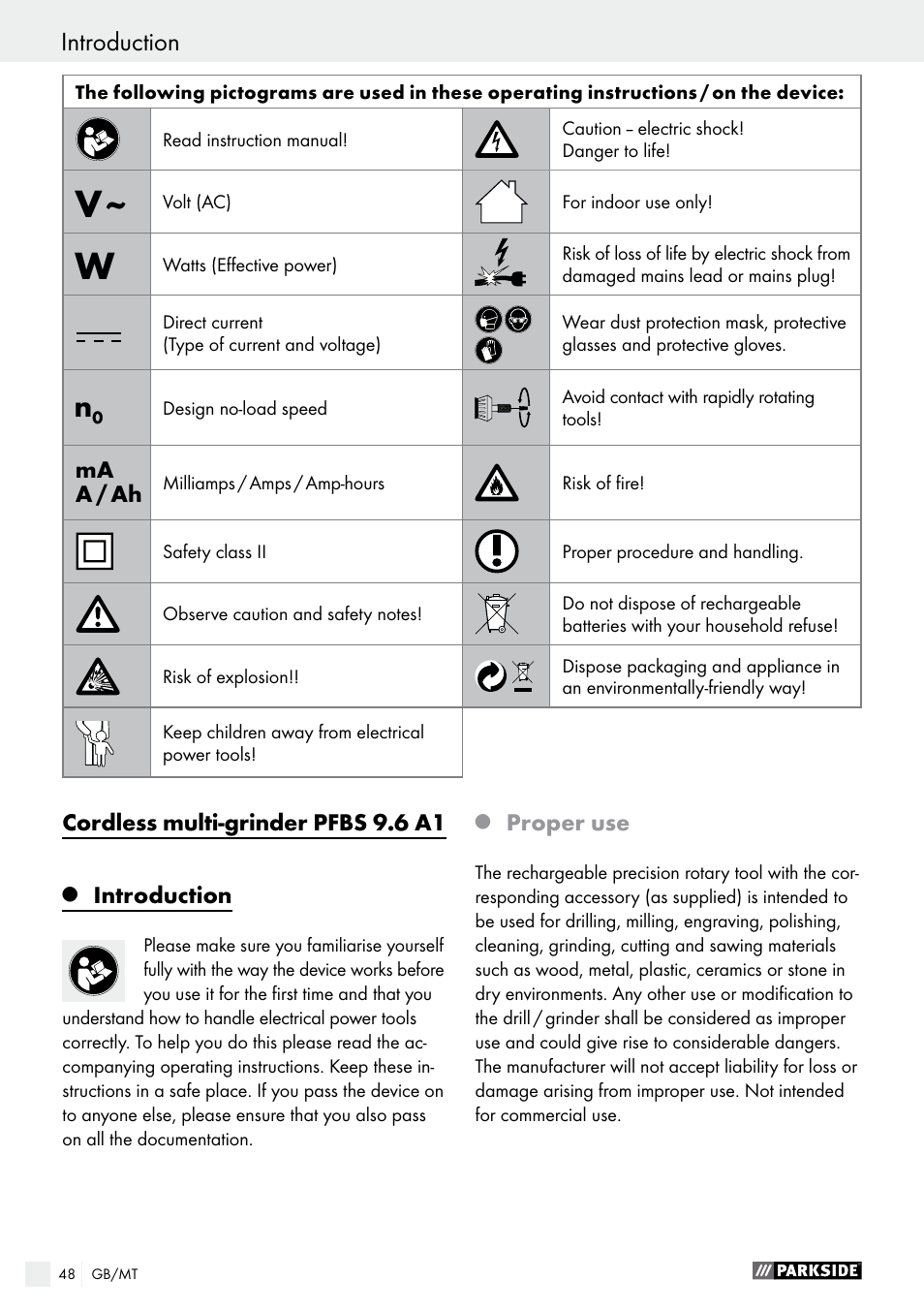 Introduction | Parkside PFBS 9.6 A1 User Manual | Page 48 / 75