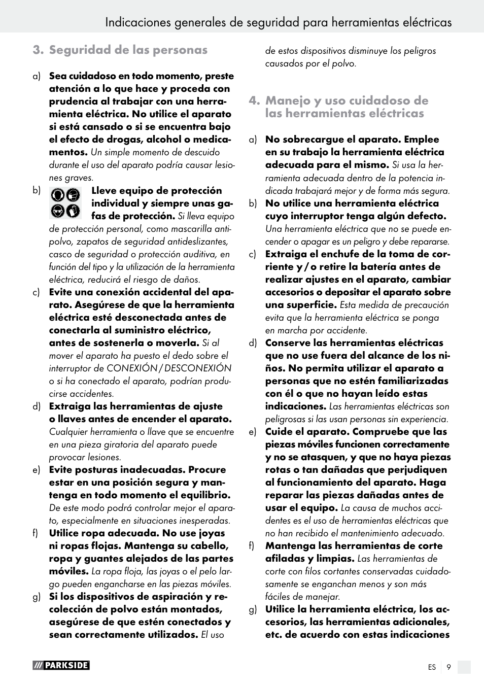 Seguridad de las personas | Parkside PFBS 9.6 A1 User Manual | Page 9 / 75