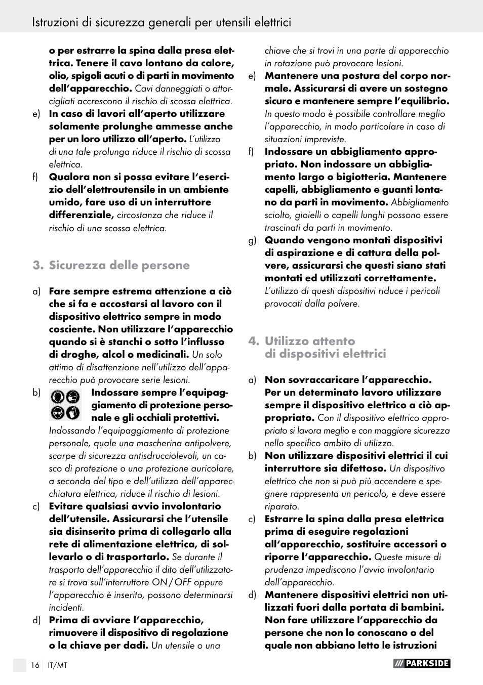 Sicurezza delle persone, Utilizzo attento di dispositivi elettrici | Parkside PEXS 270 A1 User Manual | Page 16 / 46