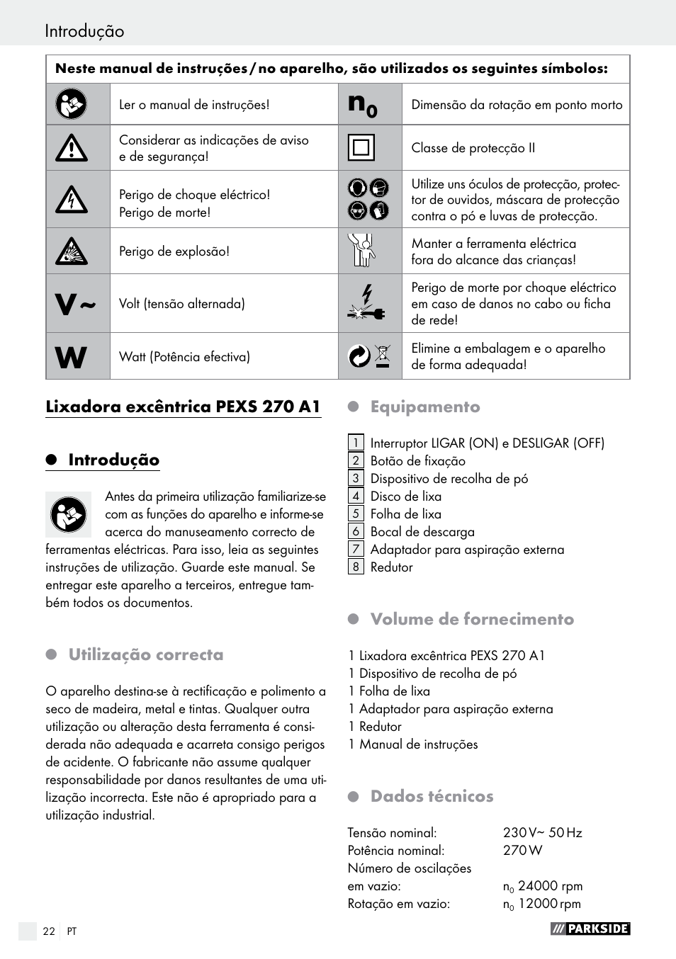 Parkside PEXS 270 A1 User Manual | Page 22 / 46