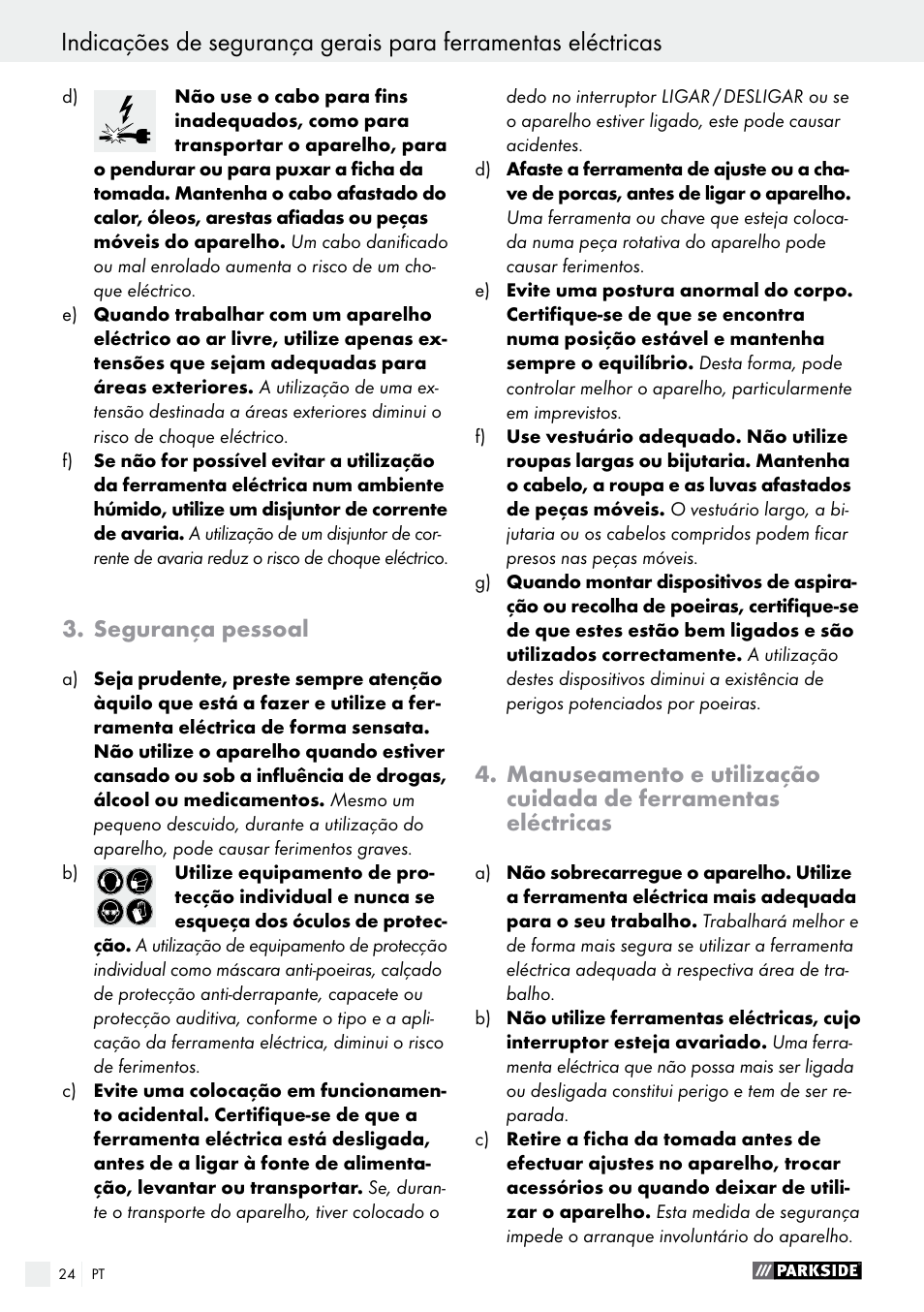 Segurança pessoal | Parkside PEXS 270 A1 User Manual | Page 24 / 46