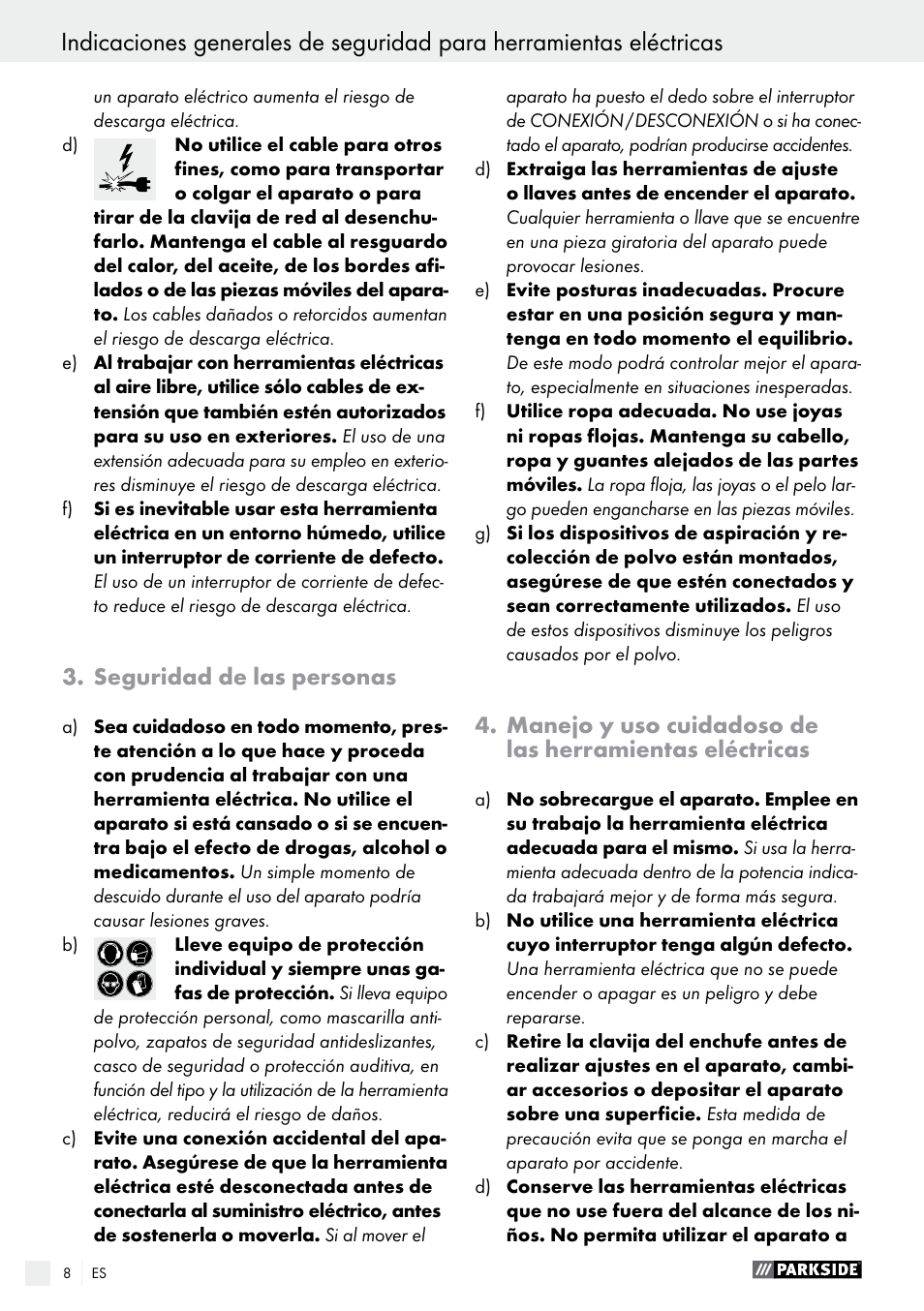 Seguridad de las personas | Parkside PEXS 270 A1 User Manual | Page 8 / 46