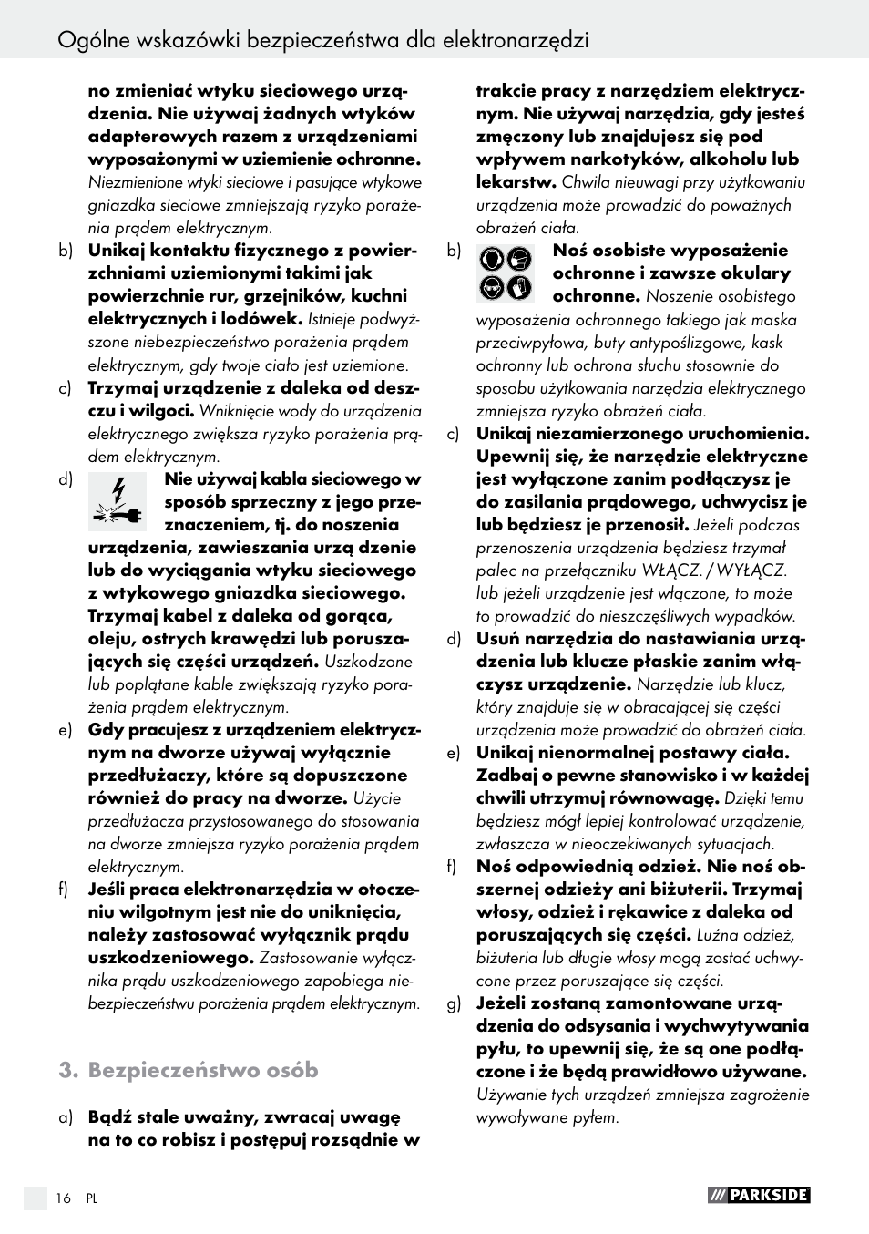 Bezpieczeństwo osób | Parkside PEXS 270 A1 User Manual | Page 16 / 66
