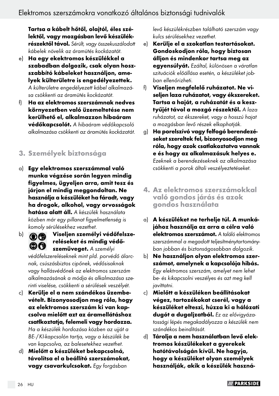 Személyek biztonsága | Parkside PEXS 270 A1 User Manual | Page 26 / 66