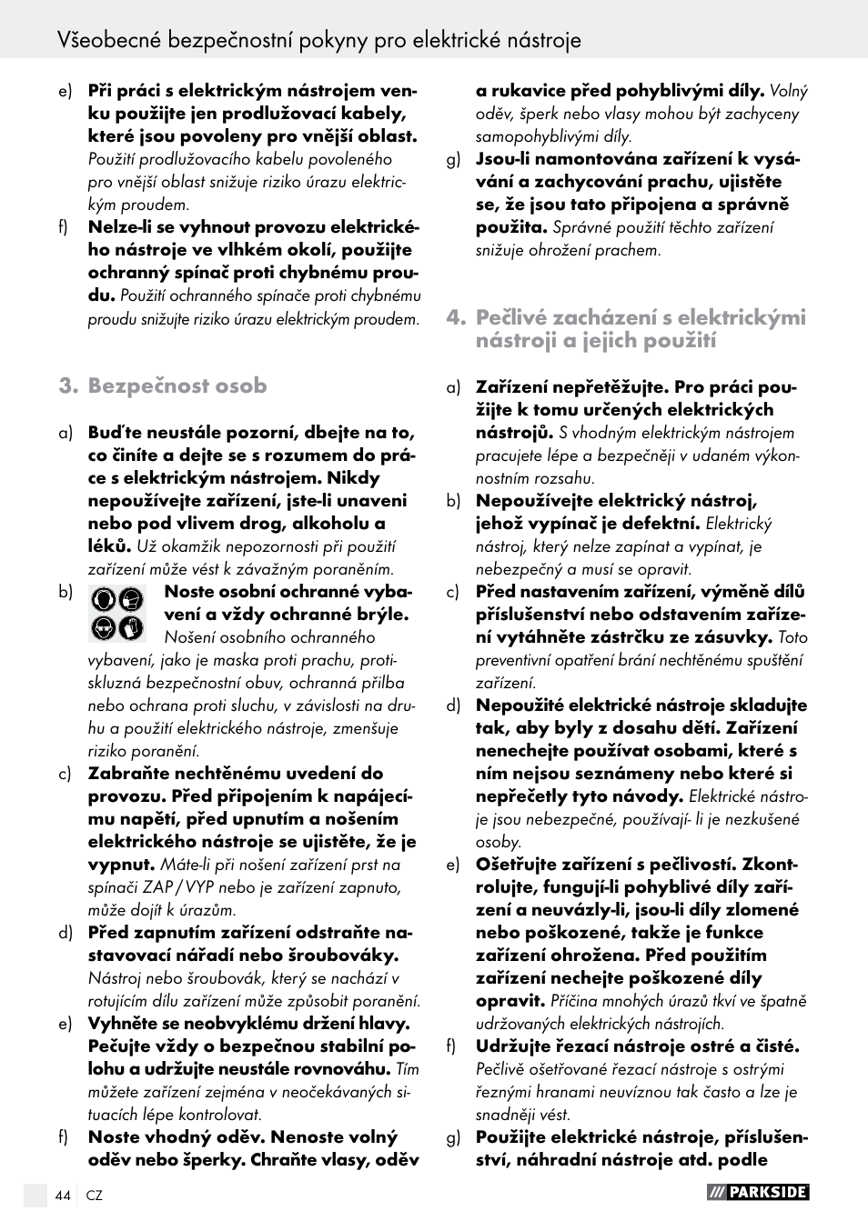 Bezpečnost osob | Parkside PEXS 270 A1 User Manual | Page 44 / 66