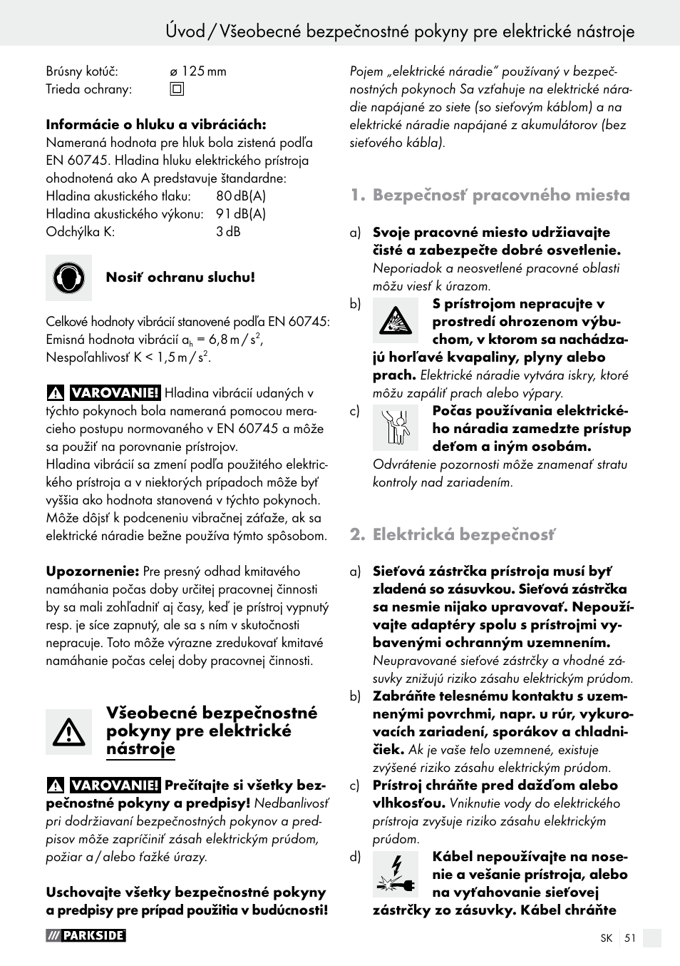 Bezpečnosť pracovného miesta, Elektrická bezpečnosť | Parkside PEXS 270 A1 User Manual | Page 51 / 66