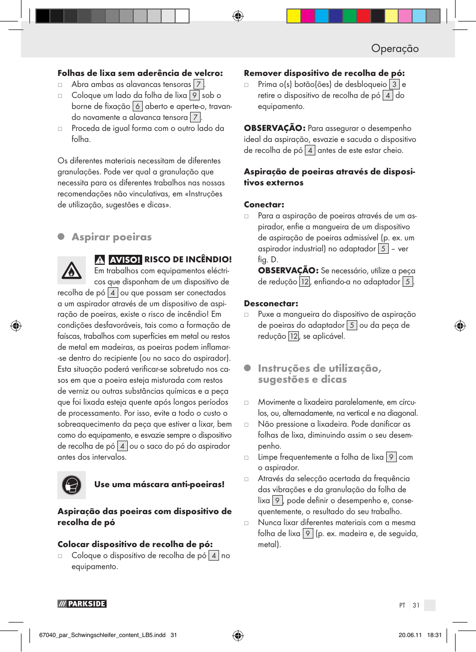 Aspirar poeiras, Instruções de utilização, sugestões e dicas | Parkside PSS 250 A1 User Manual | Page 32 / 55