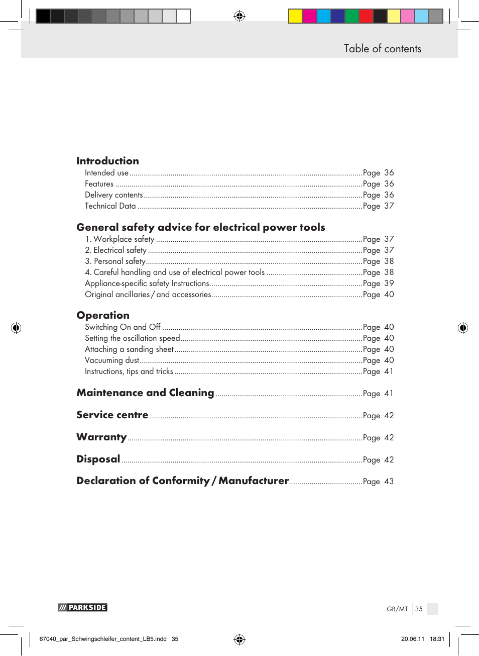 Parkside PSS 250 A1 User Manual | Page 36 / 55