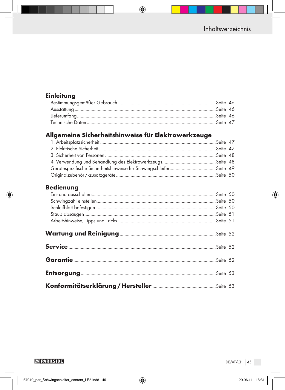 Parkside PSS 250 A1 User Manual | Page 46 / 55