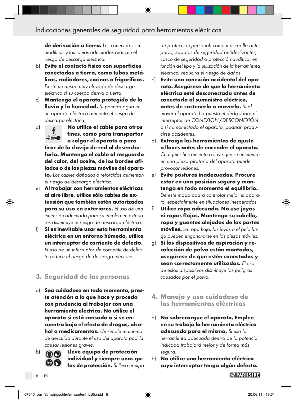 Seguridad de las personas | Parkside PSS 250 A1 User Manual | Page 9 / 55