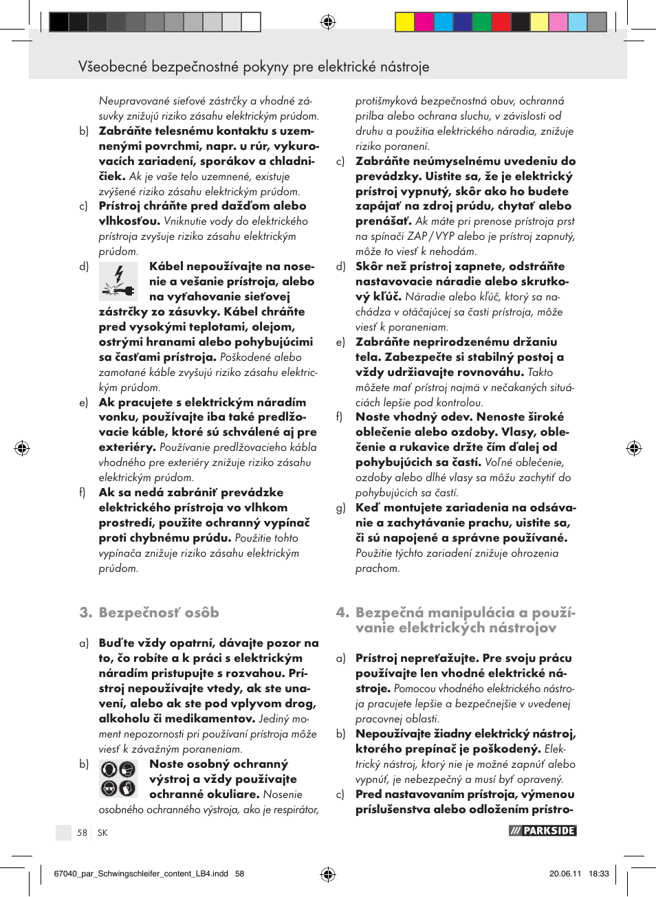 Bezpečnosť osôb | Parkside PSS 250 A1 User Manual | Page 59 / 75