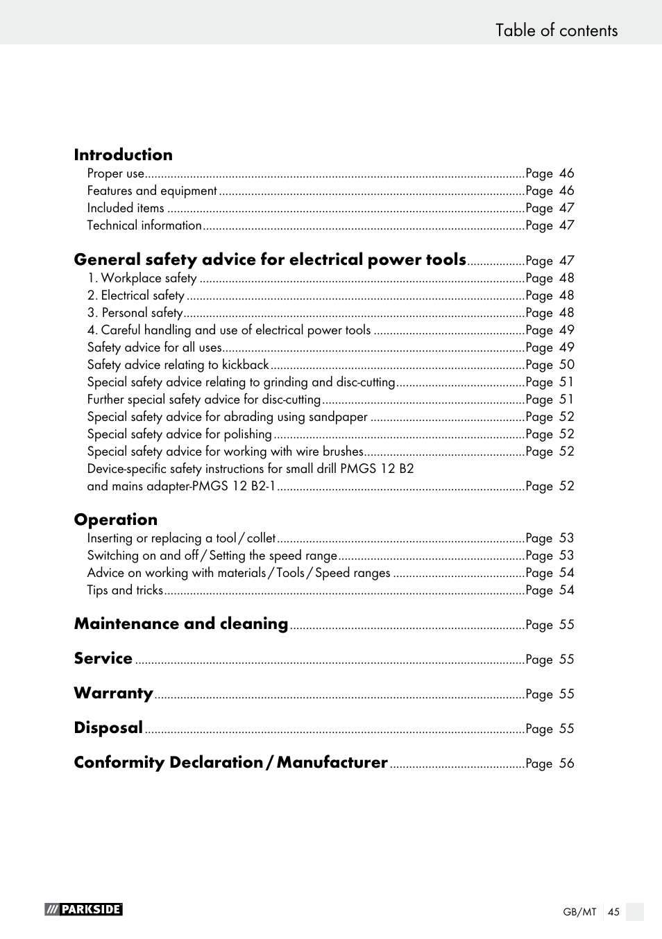 Parkside PMGS 12 A1 User Manual | Page 45 / 70