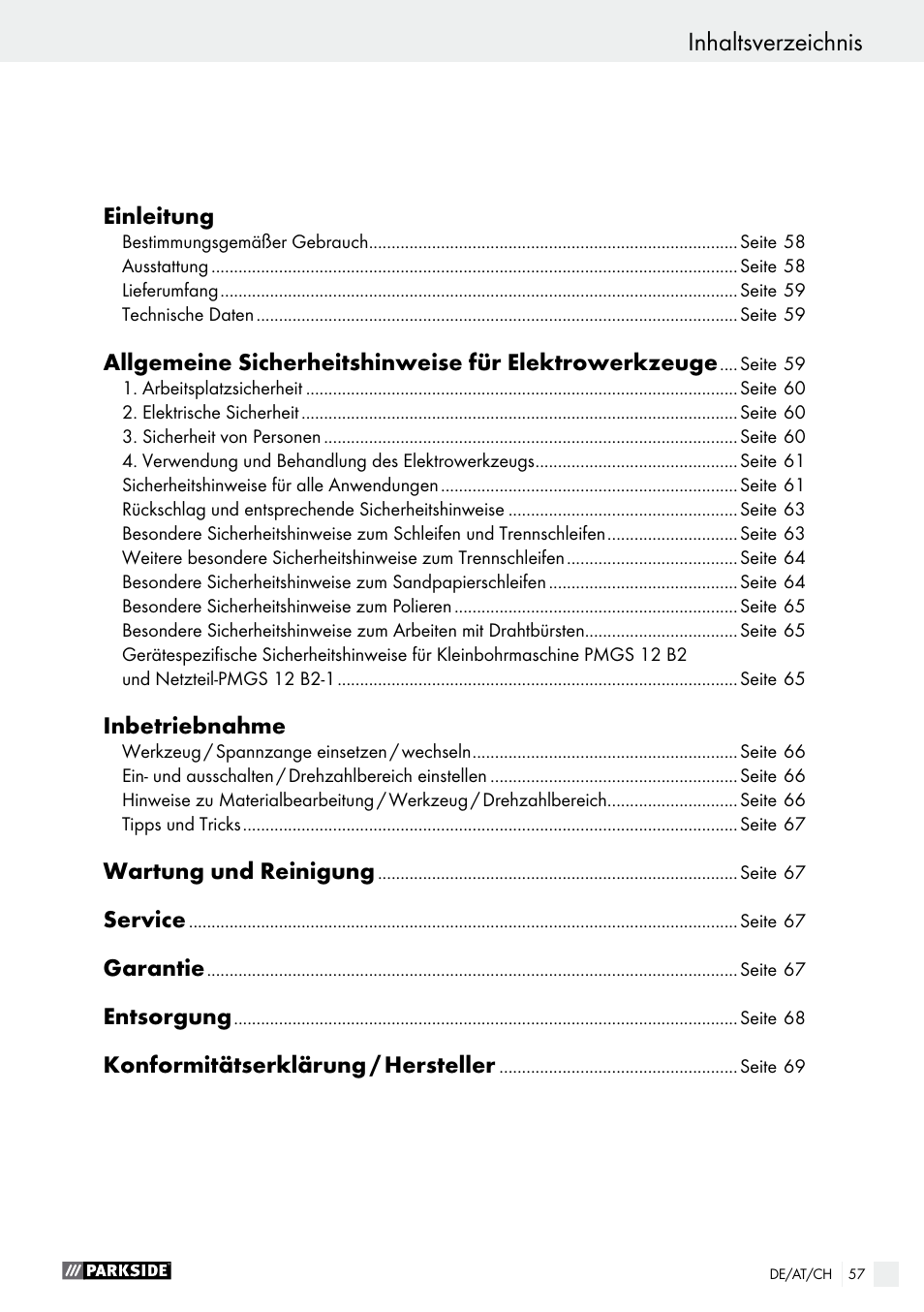 Parkside PMGS 12 A1 User Manual | Page 57 / 70
