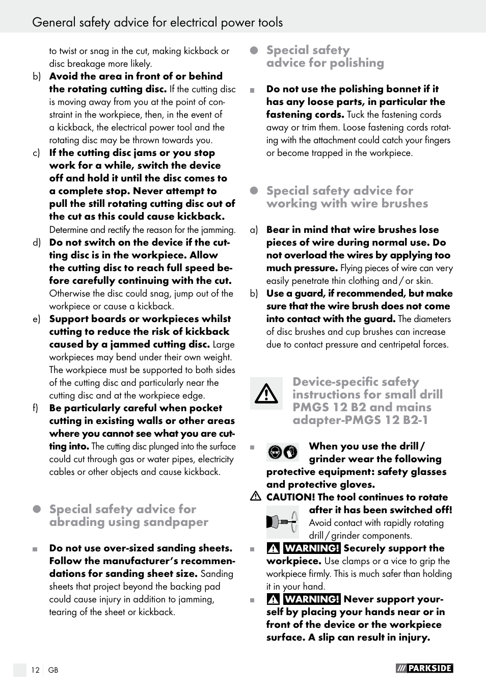 Parkside PMGS 12 A1 User Manual | Page 12 / 96