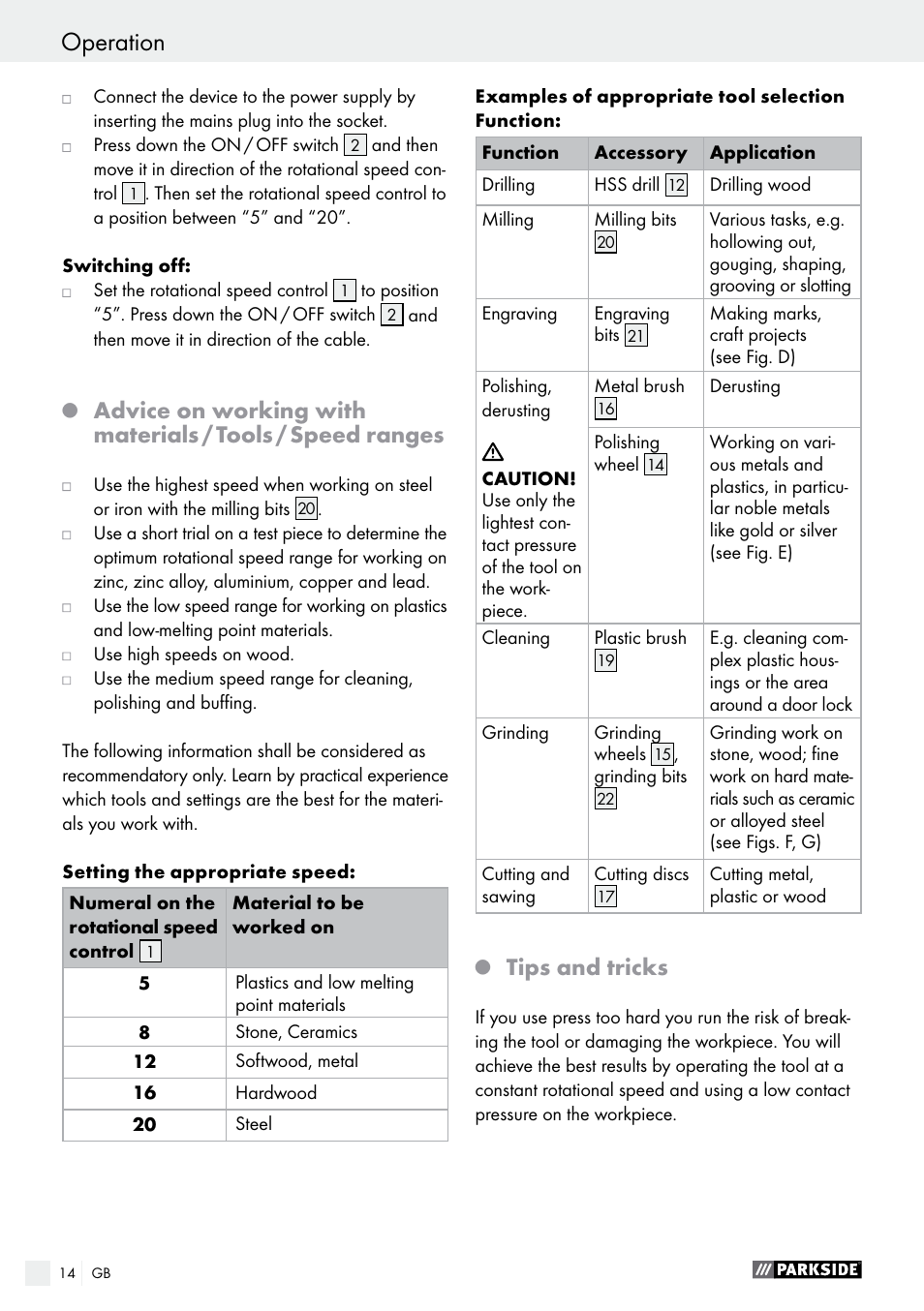 Tips and tricks | Parkside PMGS 12 A1 User Manual | Page 14 / 96