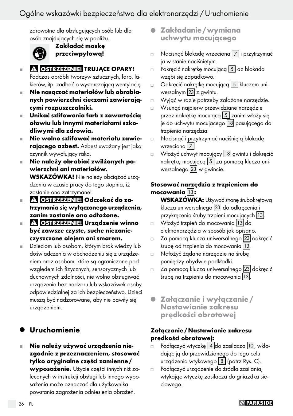 Uruchomienie, Zakładanie / wymiana uchwytu mocującego | Parkside PMGS 12 A1 User Manual | Page 26 / 96