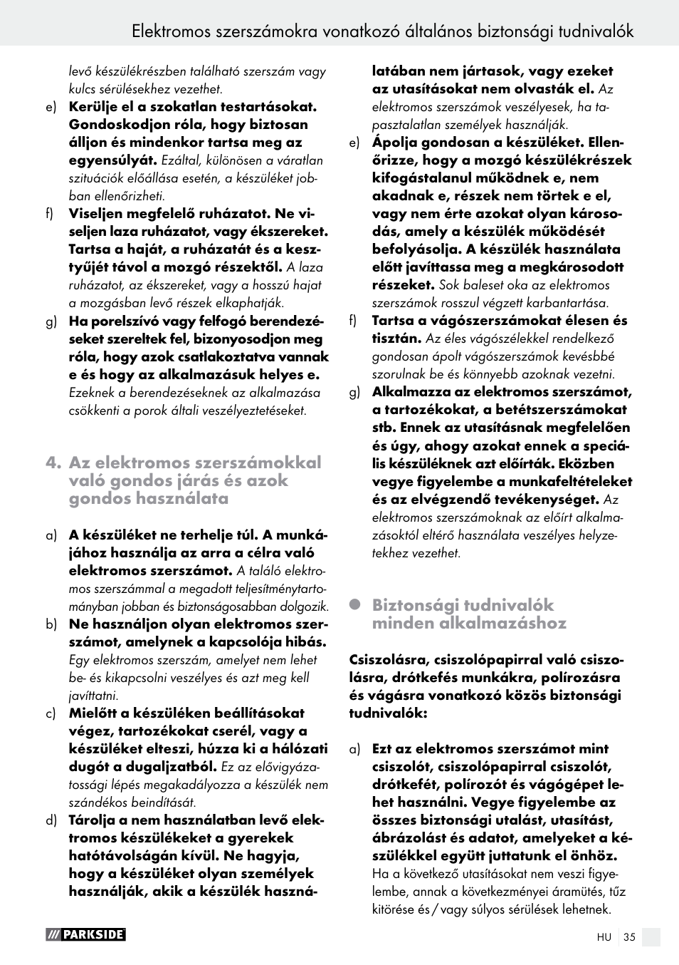 Biztonsági tudnivalók minden alkalmazáshoz | Parkside PMGS 12 A1 User Manual | Page 35 / 96