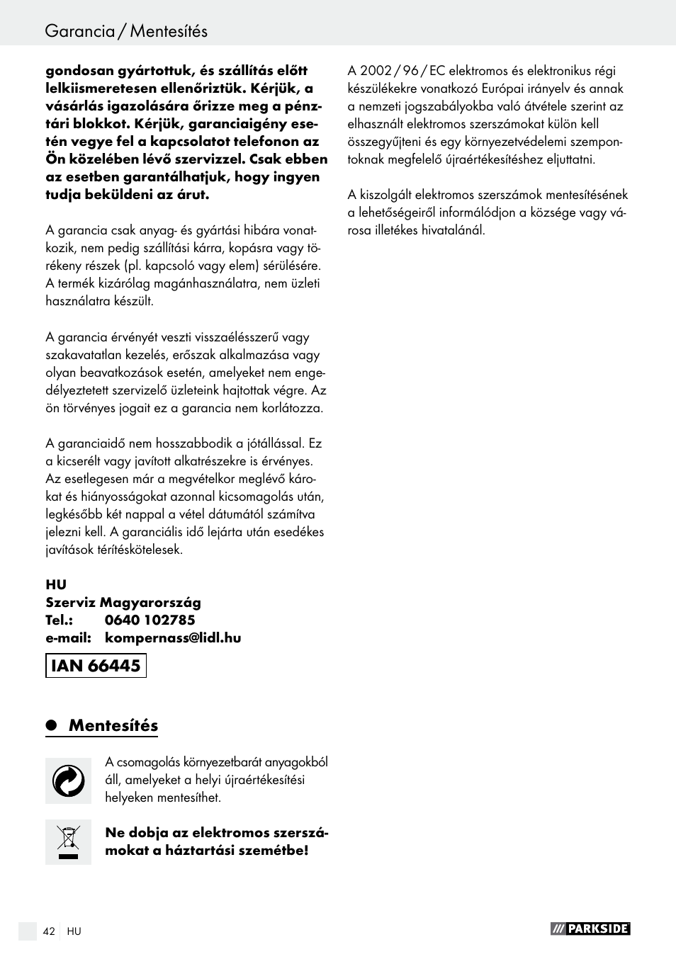 Mentesítés | Parkside PMGS 12 A1 User Manual | Page 42 / 96