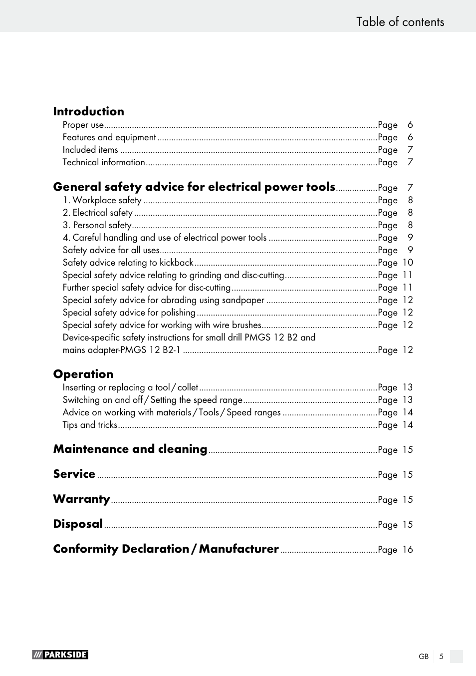 Parkside PMGS 12 A1 User Manual | Page 5 / 96