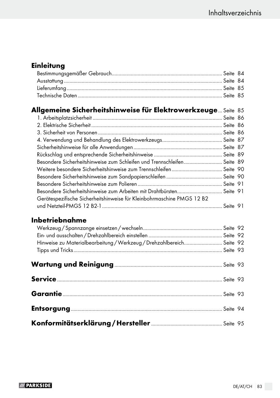 Parkside PMGS 12 A1 User Manual | Page 83 / 96