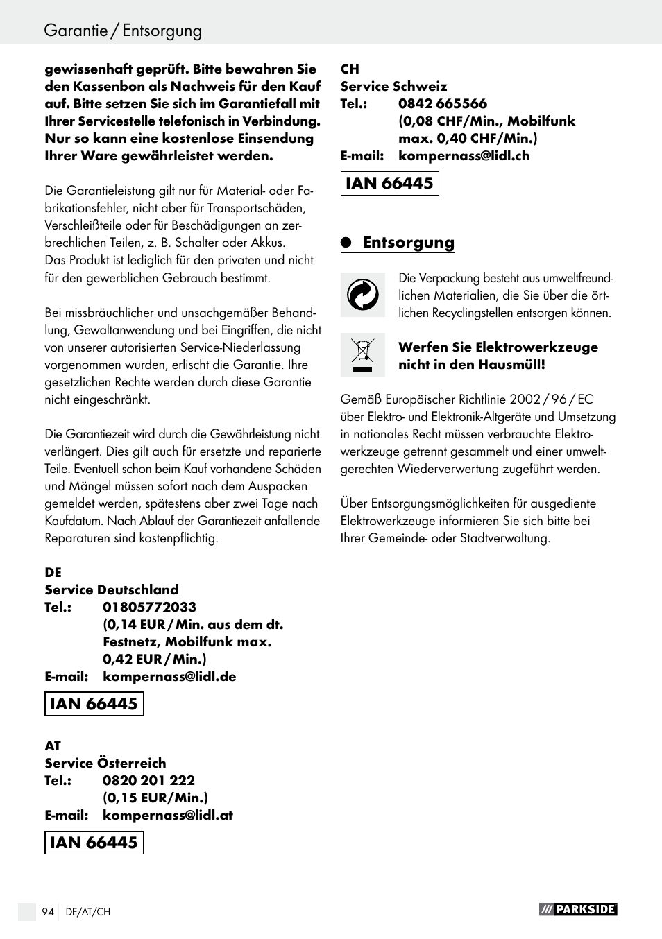 Parkside PMGS 12 A1 User Manual | Page 94 / 96