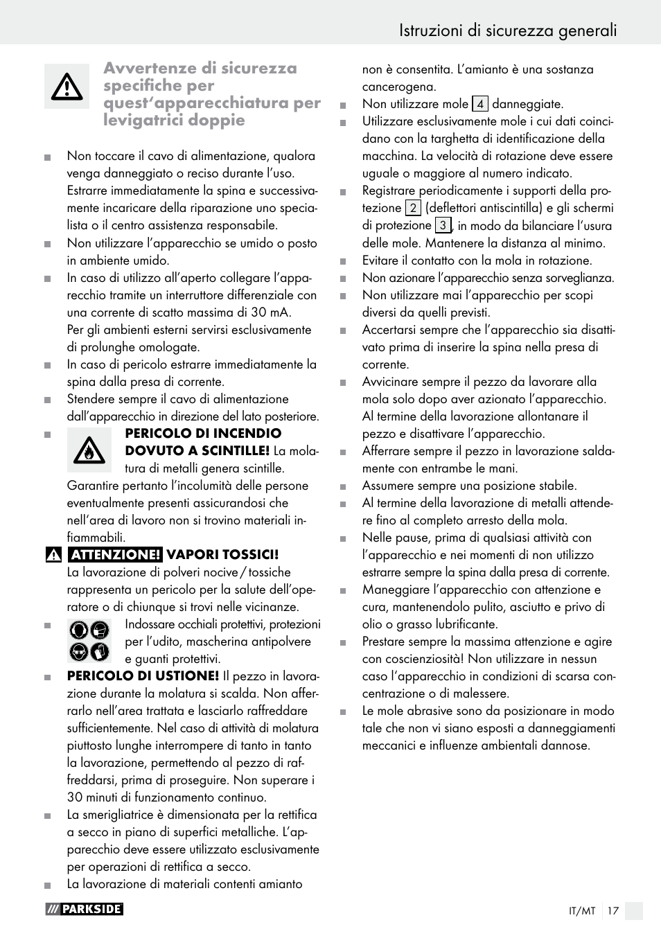 Istruzioni di sicurezza generali | Parkside PDOS 200 A1 User Manual | Page 17 / 48