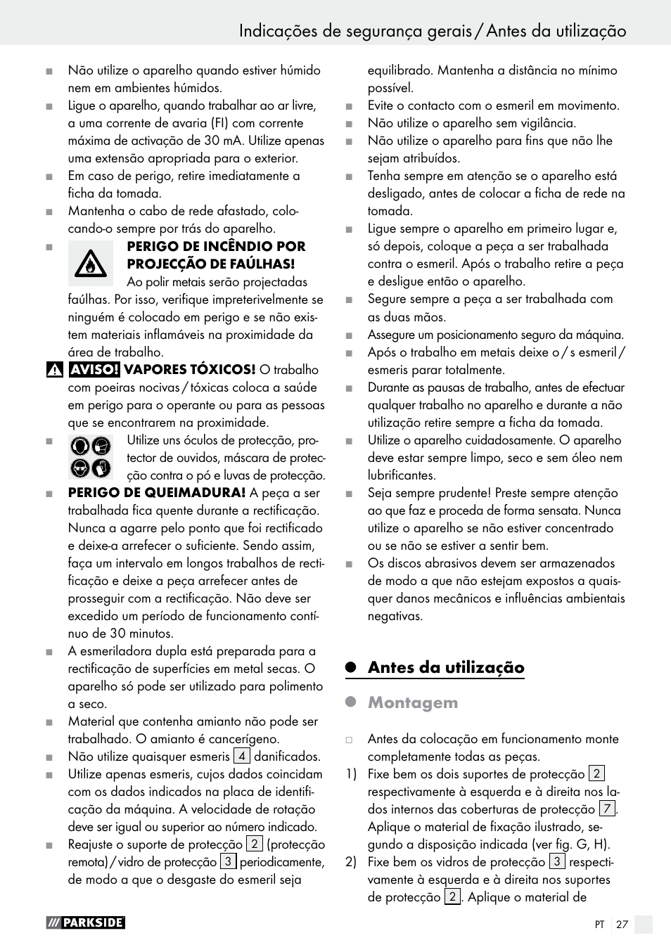 Antes da utilização, Montagem | Parkside PDOS 200 A1 User Manual | Page 27 / 48