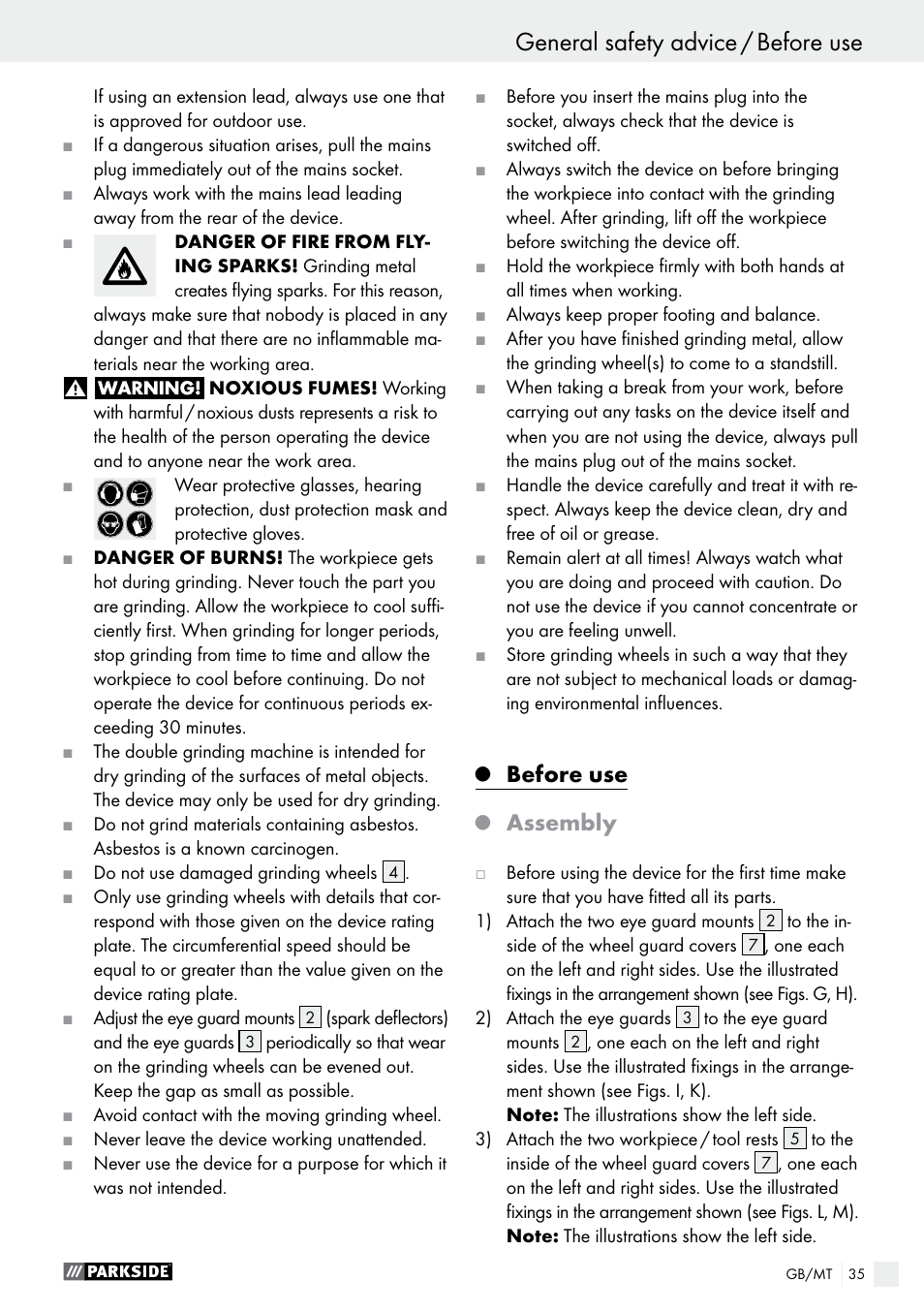 Before use, Assembly | Parkside PDOS 200 A1 User Manual | Page 35 / 48