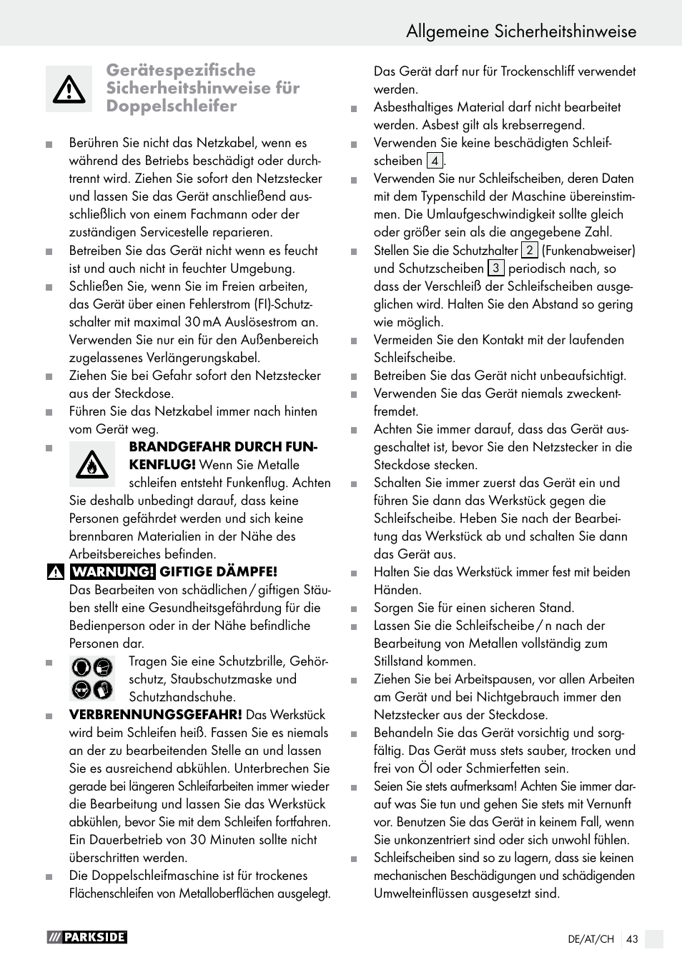 Allgemeine sicherheitshinweise | Parkside PDOS 200 A1 User Manual | Page 43 / 48