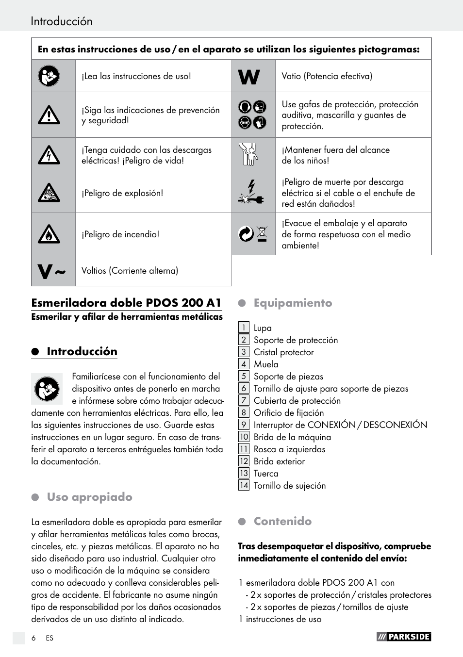 Parkside PDOS 200 A1 User Manual | Page 6 / 48