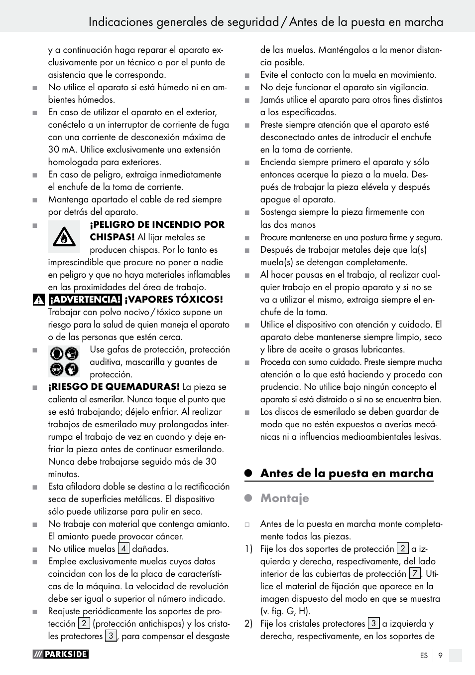 Antes de la puesta en marcha, Montaje | Parkside PDOS 200 A1 User Manual | Page 9 / 48