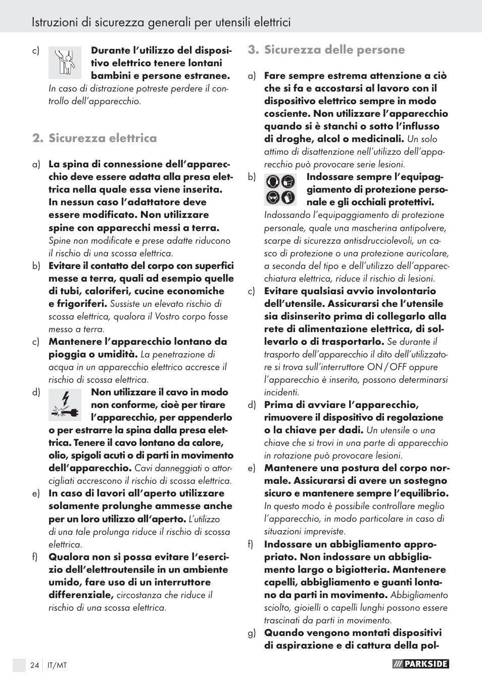 Sicurezza elettrica, Sicurezza delle persone | Parkside PWS 125 A1 User Manual | Page 26 / 85