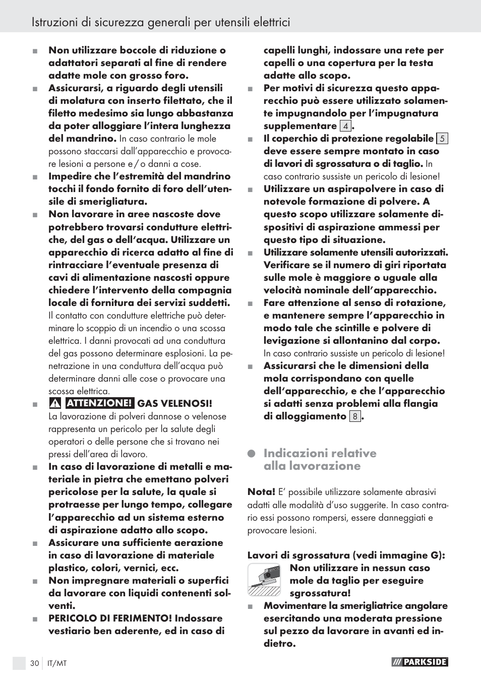 Indicazioni relative alla lavorazione | Parkside PWS 125 A1 User Manual | Page 32 / 85