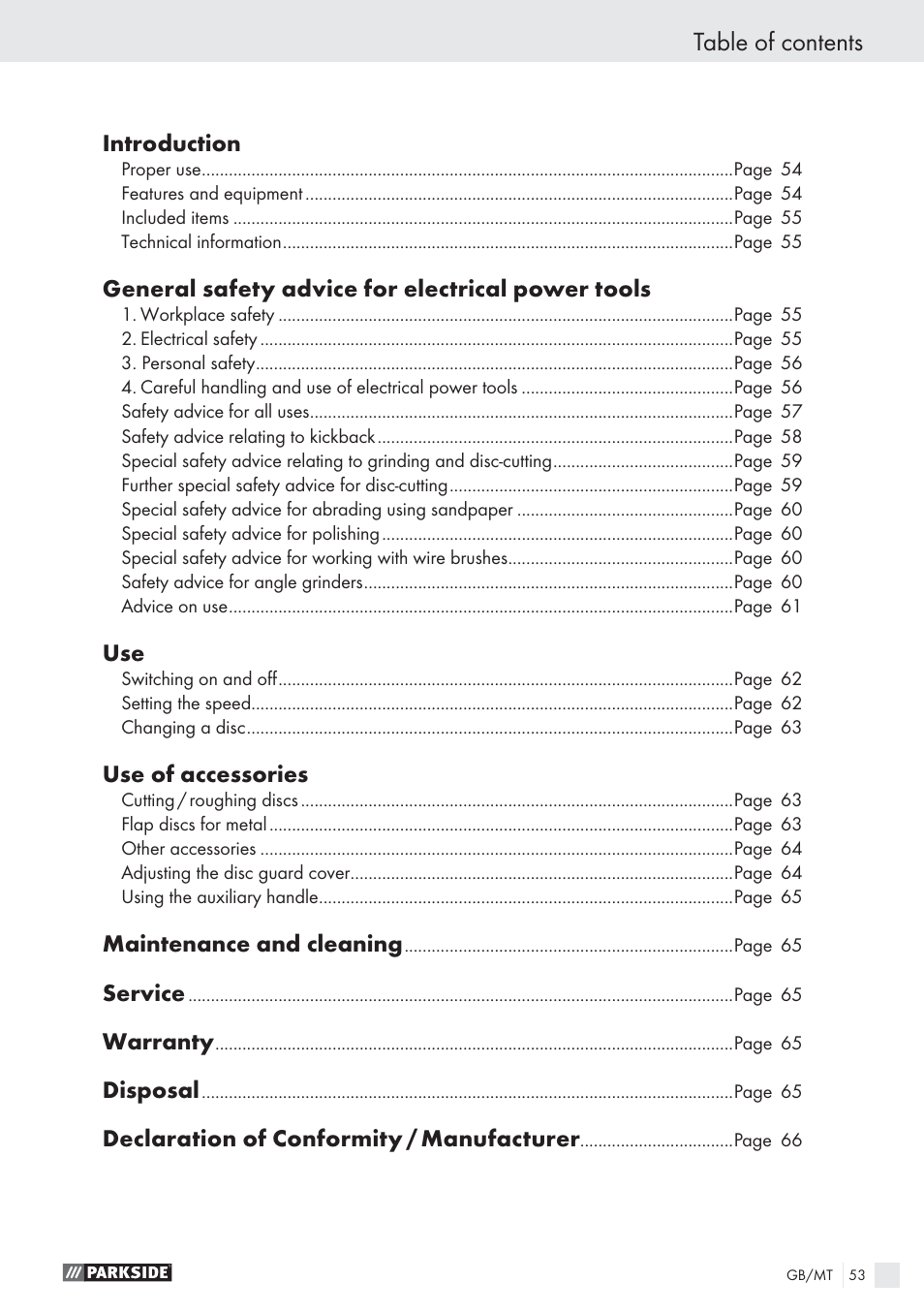 Parkside PWS 125 A1 User Manual | Page 55 / 85