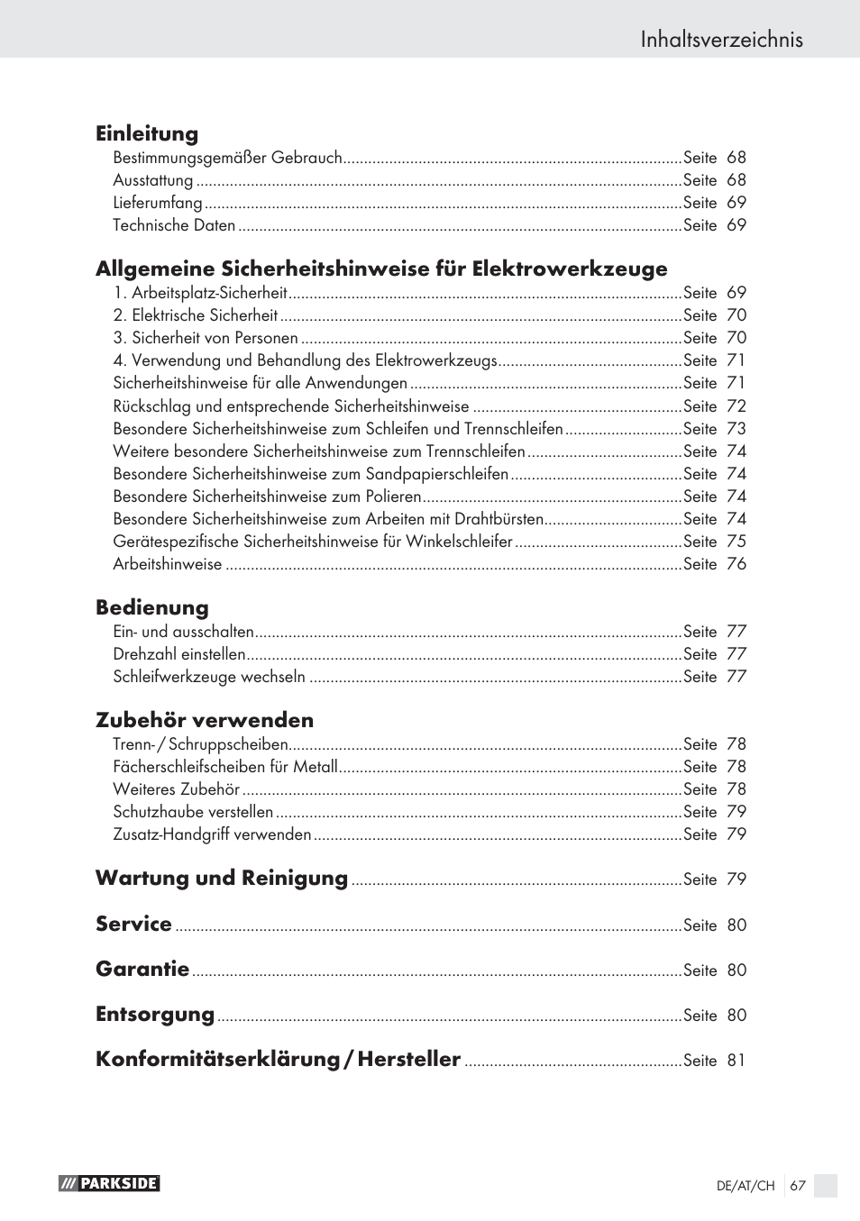 Parkside PWS 125 A1 User Manual | Page 69 / 85