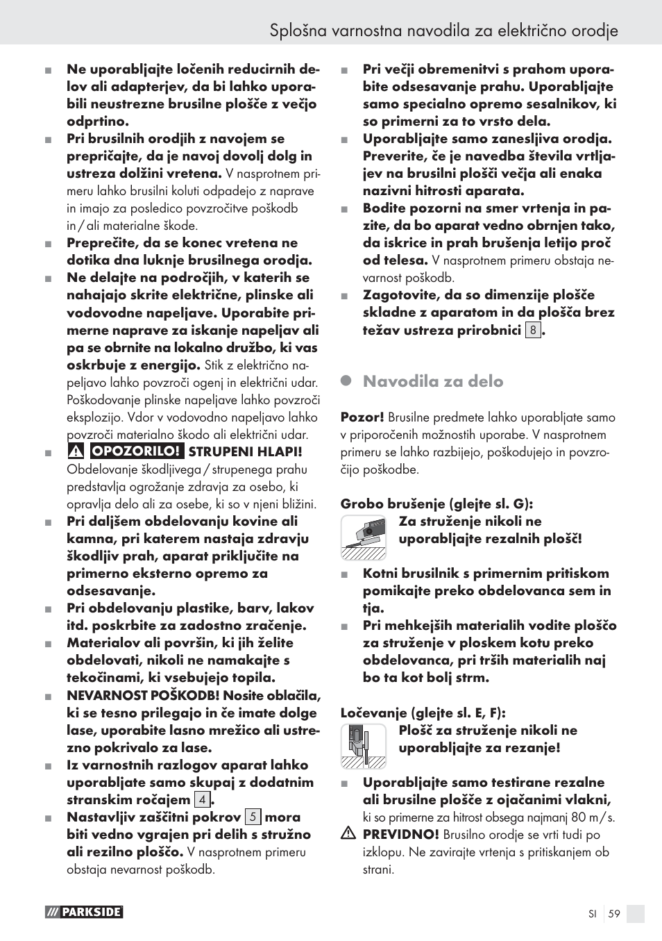 Splošna varnostna navodila za električno orodje, Navodila za delo | Parkside PWS 125 A1 User Manual | Page 61 / 113