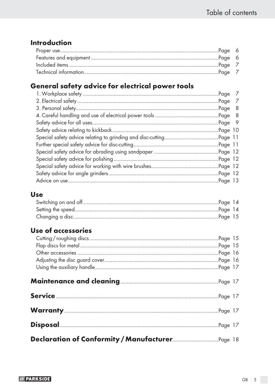 Parkside PWS 125 A1 User Manual | Page 7 / 113