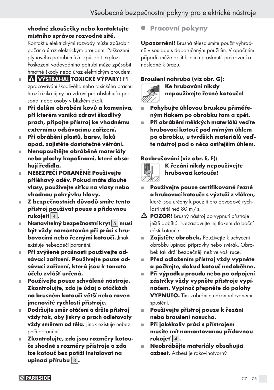 Pracovní pokyny | Parkside PWS 125 A1 User Manual | Page 77 / 113