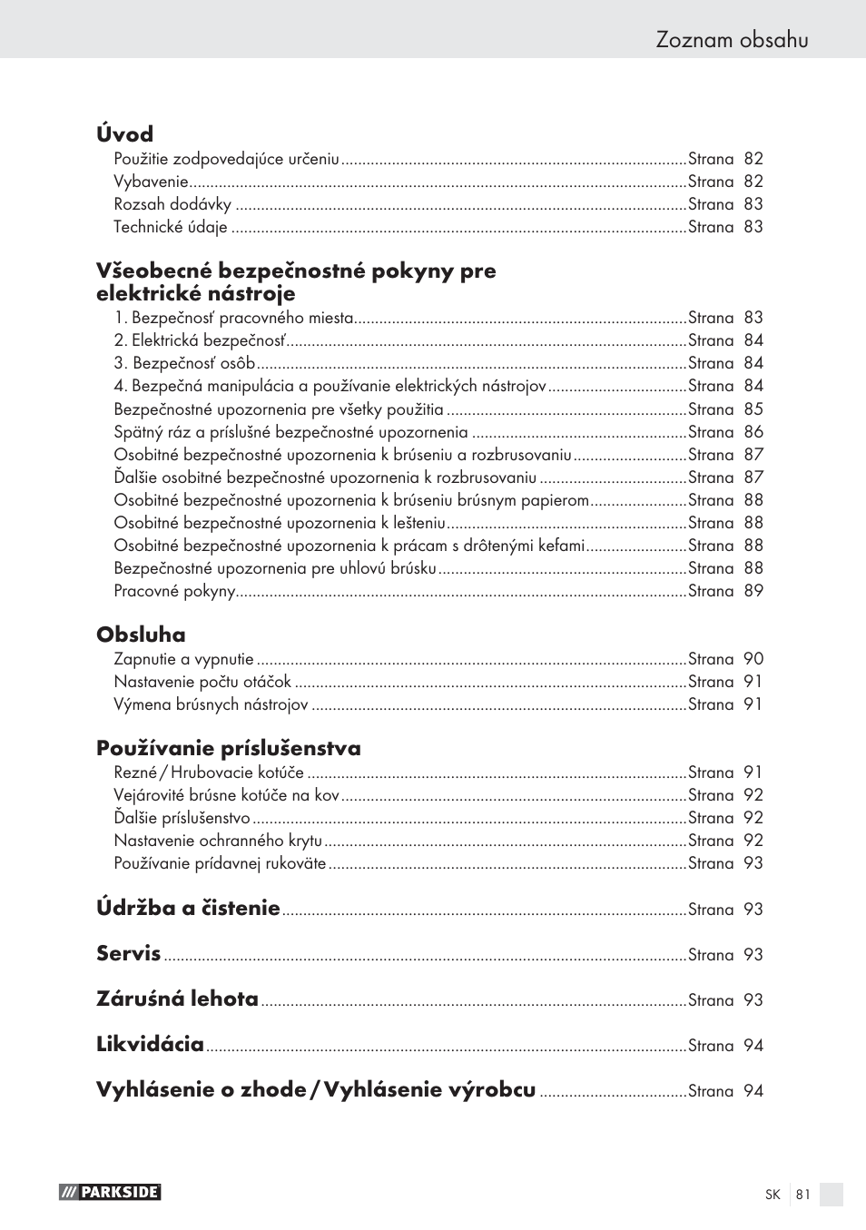 Parkside PWS 125 A1 User Manual | Page 83 / 113