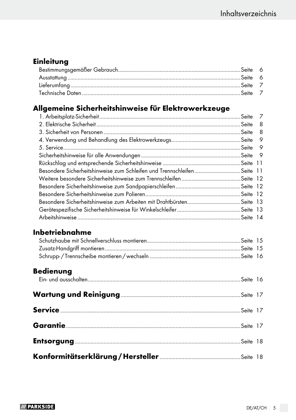 Parkside PWS 230 A1 User Manual | Page 5 / 62